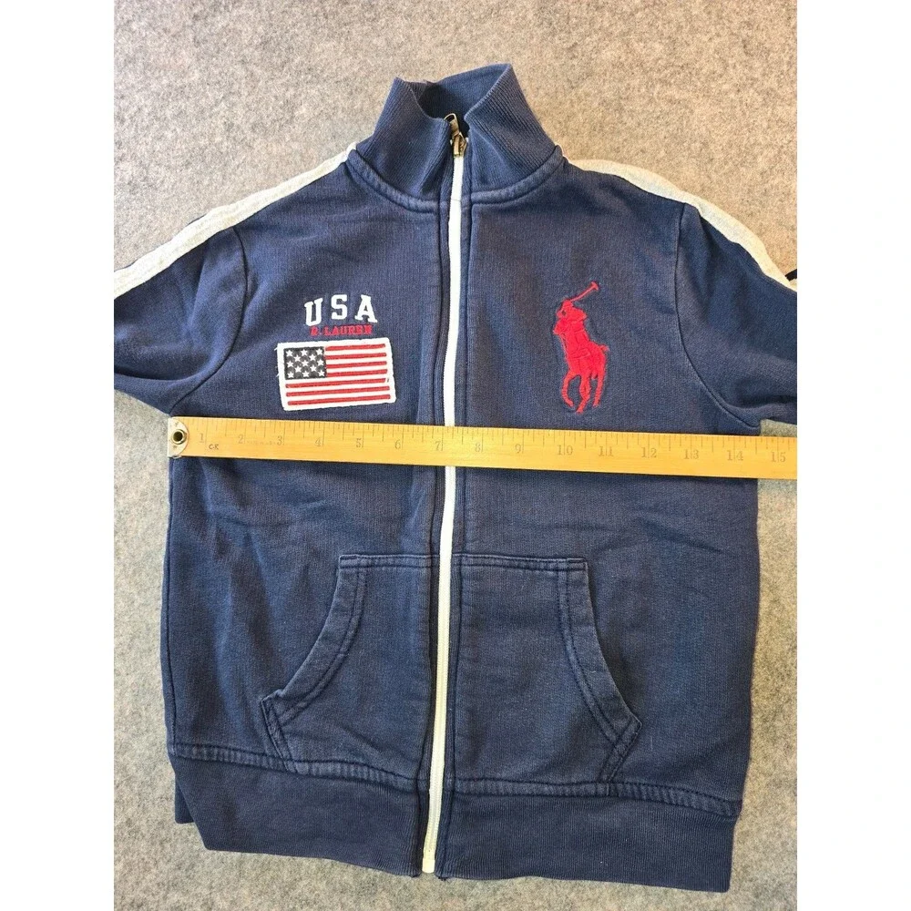 Polo Ralph Lauren USA Flag Track Jacket Navy Big Pony Kids Size 5-6